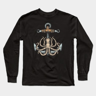 Octopus and Anchor Art Drawing illustration Color Long Sleeve T-Shirt